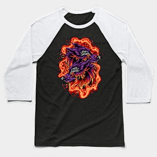 Twin wolf head with fire Baseball T-Shirt